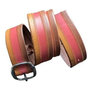American Eagle Outfitters Pink and Brown Leather Belt Silver Metal Buckle 41" L